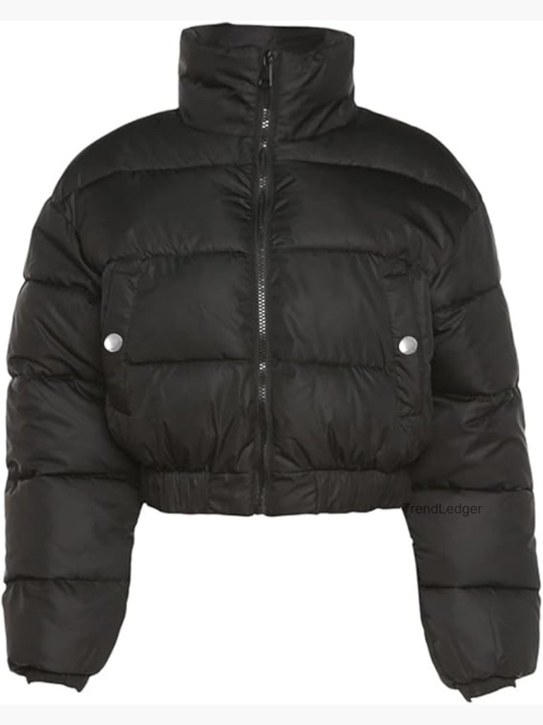 Cropped Puffer Jacket Winter Quilted Coat Full Zip Stand Collar